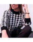 Fashion Blue Houndstooth Knit Crew Neck Sweater