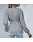 Fashion Khaki Knitted V-neck Knotted Long-sleeved Bottoming Shirt