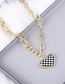 Fashion Silver Titanium Steel Checkerboard Heart Necklace