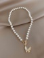 Fashion Gold Cat's Eye Butterfly Pearl Beaded Necklace