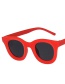 Fashion Red And Grey Tablets Concave Round Frame Sunglasses