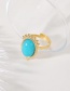 Fashion Gold Titanium Steel Oval Inlaid Blue Open Ring