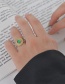 Fashion Gold Stainless Steel Geometric Round Face Green Pine Open Ring