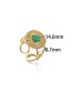 Fashion Gold Stainless Steel Geometric Round Face Green Pine Open Ring