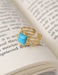 Fashion Gold Titanium Steel Bamboo Square Sky Blue Pine Open Ring