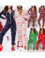 Fashion Red Green And Black Stitching Christmas Print Hooded One-piece Pajamas