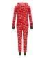 Fashion Pure Red Christmas Print Hooded One-piece Pajamas