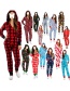Fashion Red And White Stripes Christmas Print Hooded One-piece Pajamas