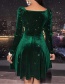 Fashion Green V-neck Velvet Waist Dress