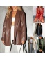 Fashion Green Pu Leather Lapel Coat