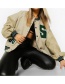 Fashion Apricot Green 2 Baseball Jacket With Fleece Letter Embroidery