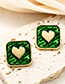 Fashion Green Alloy Square Heart Stud Earrings