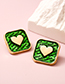 Fashion Green Alloy Square Heart Stud Earrings
