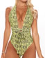Fashion Snake Skin Printed Halterneck Lace One-piece Swimsuit