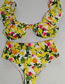 Fashion Yellow Floral Flying Sleeve Split Swimsuit