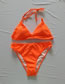 Fashion Orange Solid Color Halterneck Lace Split Swimsuit