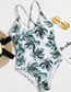 Fashion Printing Green Leaf Print Triangle One-piece Swimsuit