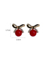 Fashion Red Geometric Diamond Bow Pearl Stud Earrings
