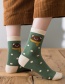 Fashion Khaki Bear Cotton Geometric Cartoon Embroidered Tube Socks