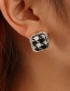 Fashion Black And White Houndstooth Diamond Square Earrings