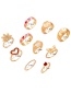 Fashion Gold Color Alloy Diamond Love Maple Leaf Butterfly Ring Set