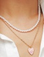 Fashion Gold Color Alloy Pearl Beaded Oil Drop Love Double Necklace
