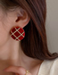 Fashion Red Flocking Well Grid Round Earrings