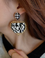 Fashion Love Leather Pleated Check Striped Heart Stud Earrings