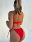 Fashion Red Solid Color Strappy Split Swimsuit