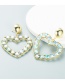 Fashion Ab Powder Alloy Diamond Heart Pearl Tassel Stud Earrings