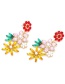 Fashion Color Mixing Alloy Pearl Fancy Diamond Flower Stud Earrings