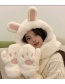 Fashion Khaki Three-piece Cotton Bunny Hooded Bib And Gloves