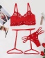 Fashion Red Three-piece Lace Embroidered Garter Underwear Set