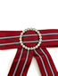 Fashion Red Fabric Striped Bow Round Diamond Brooch