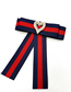 Fashion Red Fabric Striped Bow Love Heart Brooch With Diamonds