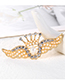 Fashion Gold Alloy Diamond Pearl Crown Wing Brooch
