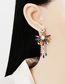 Fashion White Alloy Diamond Geometric Flower Tassel Stud Earrings