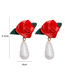 Fashion Rose Red Fabric Rose Drop Pearl Earrings