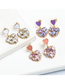 Fashion Purple Geometric Diamond Heart Hollow Stud Earrings