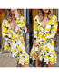 Fashion Yellow Printed Ruffled Long-sleeved Dress