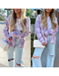 Fashion Purple Check Printed Buttoned Long Sleeve Cardigan