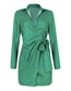 Fashion Green Polka Dot Print Long Sleeve Lace Up Dress