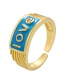 Fashion Blue Copper Drop Oil Letter Geometric Open Ring