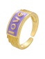 Fashion Purple Copper Drop Oil Letter Geometric Open Ring