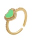 Fashion Green Copper Drop Oil Inlaid Zirconium Love Open Ring