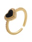 Fashion Black Copper Drop Oil Inlaid Zirconium Love Open Ring