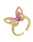Fashion Gold Coloren Purple Copper Drop Oil Inlaid Zirconium Butterfly Open Ring