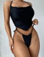 Fashion Black Solid Color Halterneck Lace Split Swimsuit