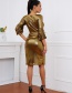 Fashion Gold Color Hot Stamped V-neck Cardigan Dress