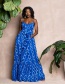 Fashion Blue Printed Halter Strap Dress